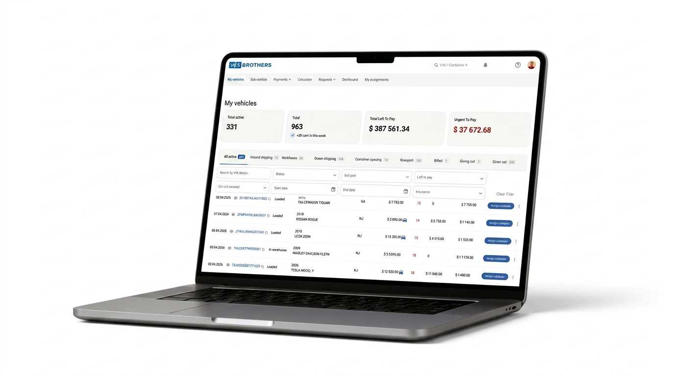 VS Brothers dealer platform dashboard on a laptop